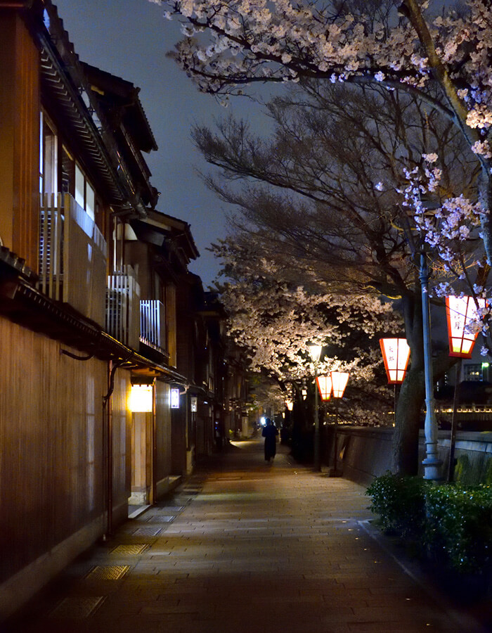 夜の主計町の街並み